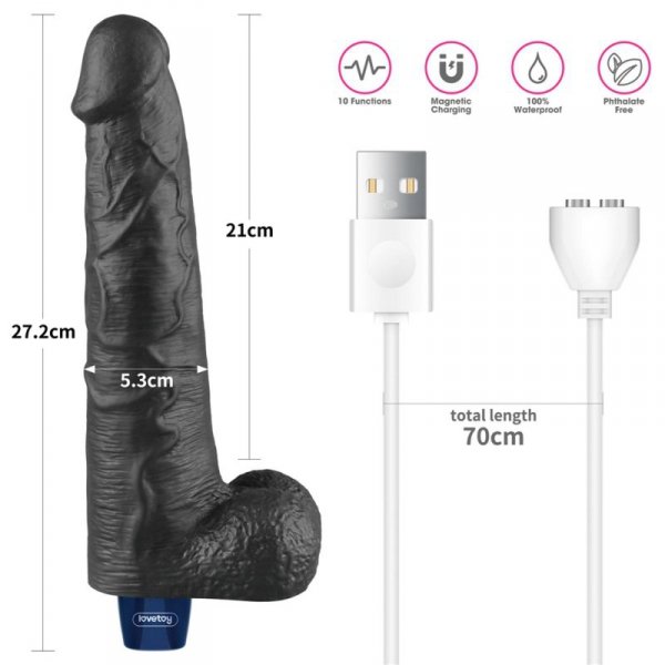 10.5" REAL SOFTEE Rechargeable TPE Vibrating Dildo(Black)