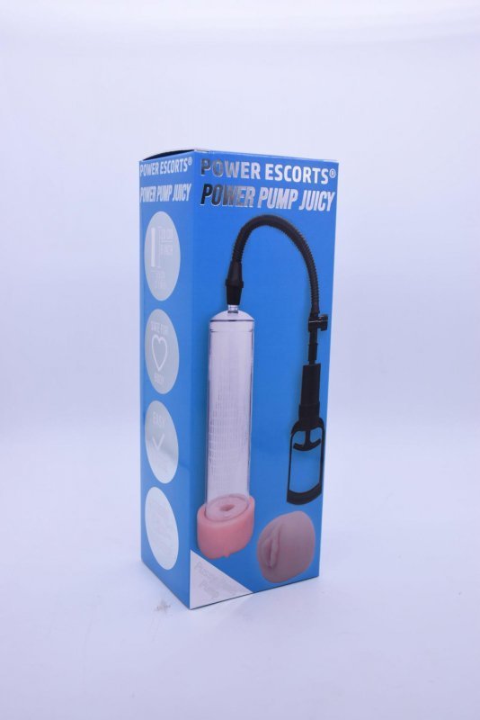 Power Escorts –Power Pump Juicy – Penis Pump – With Improved Exchangeable Pussy – Black/Transparant