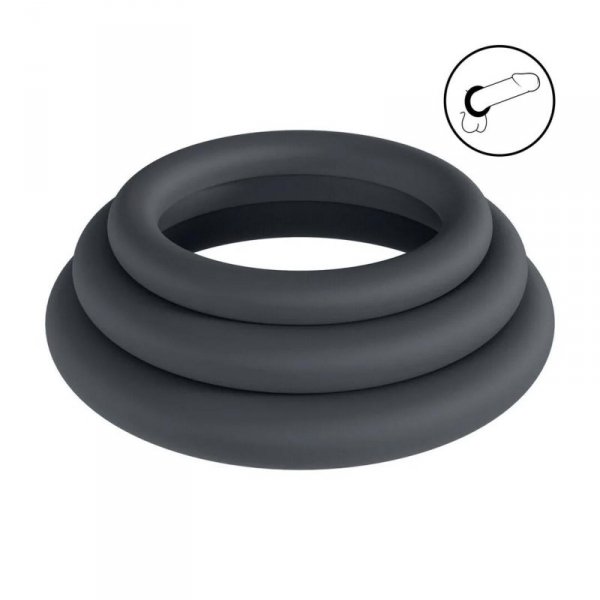 Classic Silicone Cockring Set of 3 - XS/S/M - Black