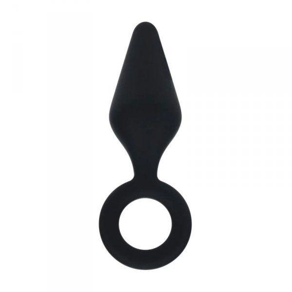 Silicone Anal Plug with Loop - M - Black