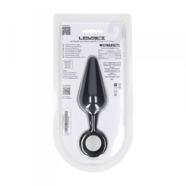 Silicone Anal Plug with Loop - L - Black