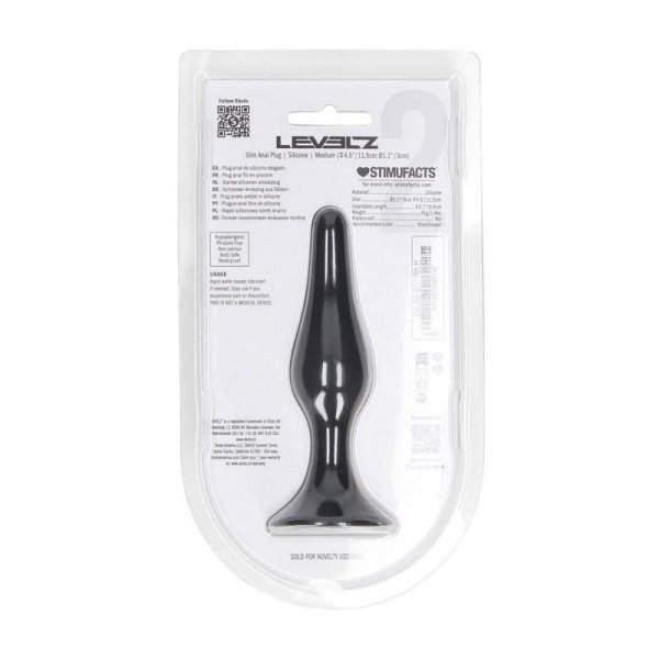 Slim Silicone Anal Plug - M - Black