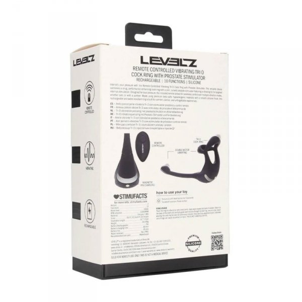 Remote Control Vibrating Silicone Tri O Cockring with Prostate Stimulator - Black