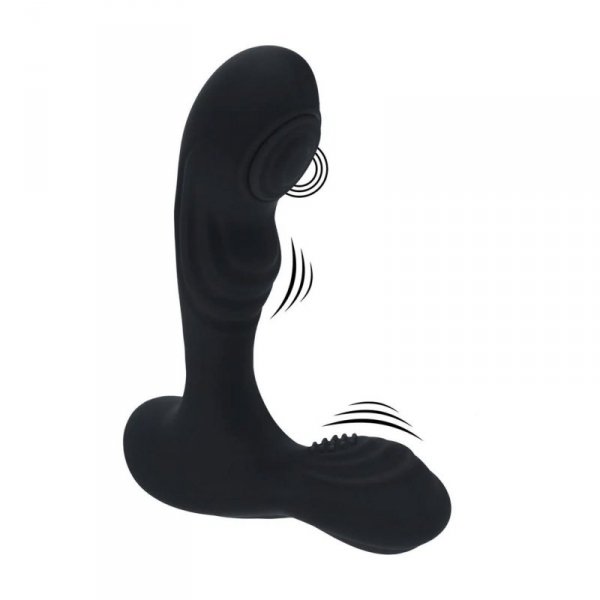 Vibrating and Tapping Silicone Prostate Massager with Ball Stimulator - Black