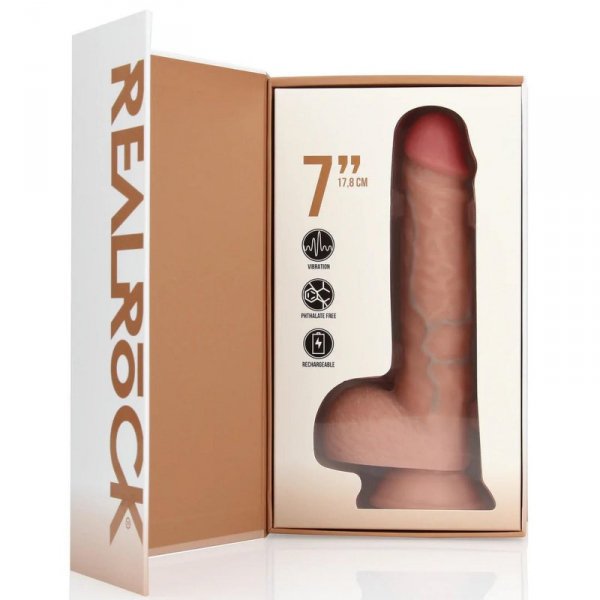 Vibrating Regular Straight Cock with Balls - 7&quot; / 18 cm - Flesh