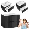 Zestaw szafka z umywalką Astor AMY czarny 60 cm ryflowany uchwyty czarne