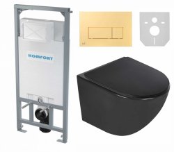 Stelaż WC + Przycisk M575+ Miska WC wisząca bez kołnierza DELOS BLACK + deska duroplast wolnoopadająca SLIM