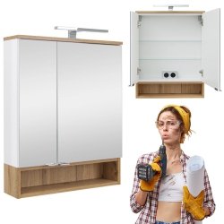 Szafka lustrzana z oświetleniem LED Astor Nelle biały wotan 60 cm gniazdko