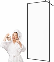 Invena ścianka walk-in 120x200 transparentna czarna rama szkło 8 mm hartowane