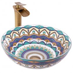 Umywalka ceramiczna, nablatowa ze wzorem REA AZTEC orientalna, kolorowa