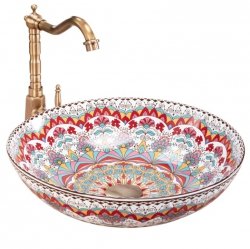 Umywalka ceramiczna nablatowa REA PERU orientalna kolorowa wzór