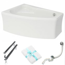 Wanna asymetryczna Cersanit SICILIA 150x100 LEWA + biała obudowa + syfon nogi ręcznik