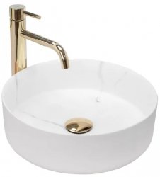 Umywalka ceramiczna nablatowa okrągła REA SAMI MARBLE MAT biała marmur