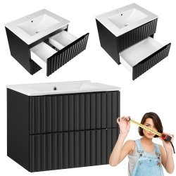 Zestaw szafka z umywalką Astor AMY czarny 60 cm ryflowany uchwyty czarne