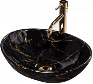 Umywalka ceramiczna nablatowa Sofia Black Marble Shiny 