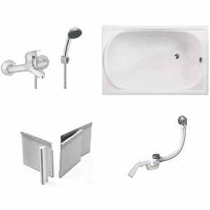 Wanna prostokątna Mini 110x70 + Bateria wannowa + Zabudowa pod płytki + Syfon