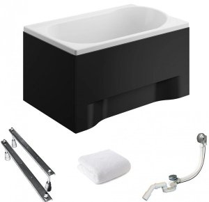 Wanna prostokątna Mini 100x65 + czarna obudowa  + syfon chrom