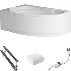 Wanna narożna asymetryczna 160x100 Marea lewa + biała obudowa + syfon