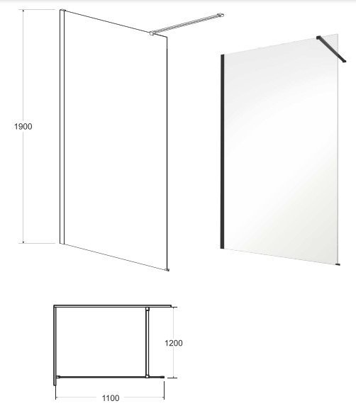 Eco-N kabina walk-in 110x195 Czarny matt