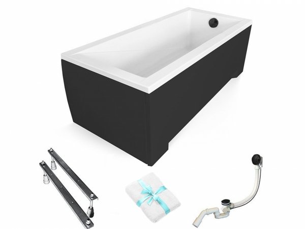 BESCO Wanna 140x70 Modern z czarną obudową + Syfon czarny