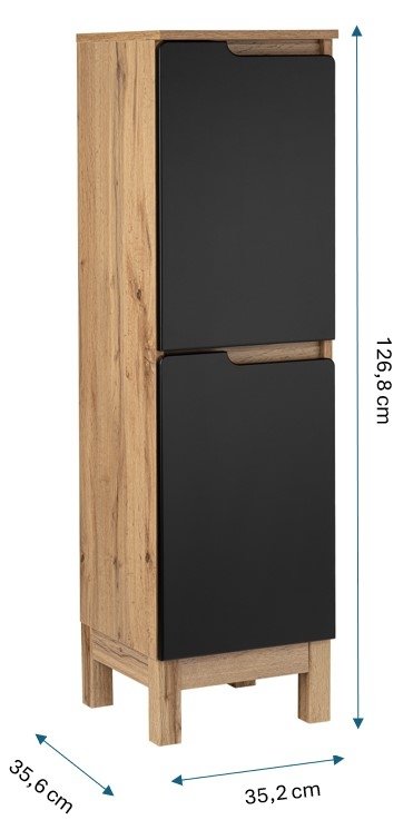 Półsłupek stojący Astor Alma 35 cm dwukolorowy drewno czerń półki szklane