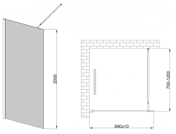 Invena ścianka walk-in 100x200 grafitowa szkło 8 mm hartowane czarny profil