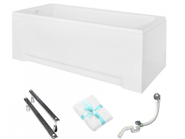 BESCO Wanna 160x70 Optima z białą obudową + Syfon