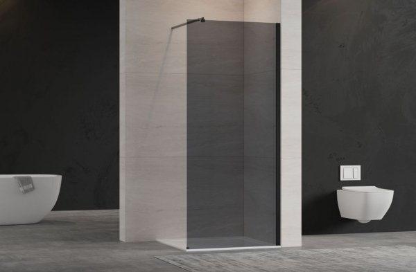 Invena ścianka walk-in 120x200 grafitowa szkło 8 mm hartowane czarny profil
