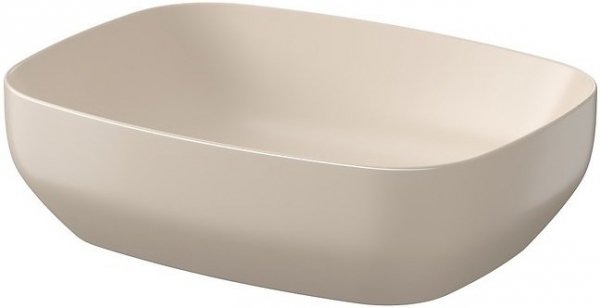 Umywalka ceramiczna nablatowa Larga prostokątna 50x38 cm beżowy mat + korek