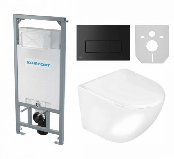 Stelaż WC + Przycisk M578 + Miska WC wisząca bez kołnierza DELOS + deska duroplast wolnoopadająca SLIM