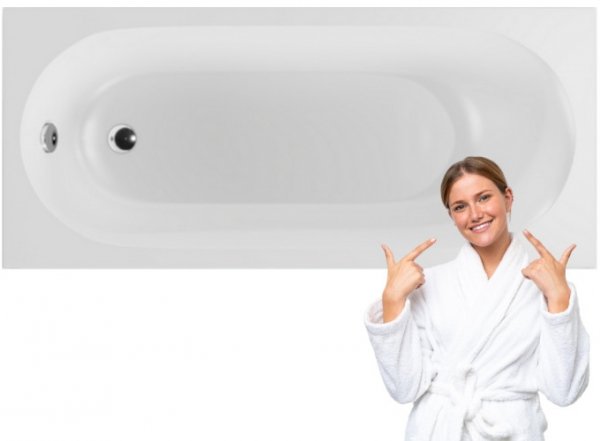 Wanna prostokątna EXCELLENT OCEANA SLIM MONO 170x75 biały połysk + nogi + syfon chrom