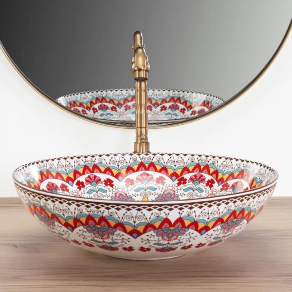 Umywalka ceramiczna nablatowa REA PERU orientalna kolorowa wzór