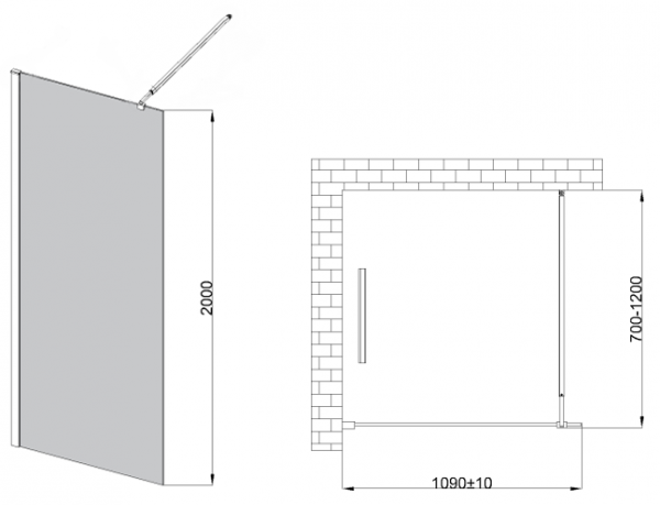 Invena ścianka walk-in 110x200 grafitowa szkło 8 mm hartowane czarny profil