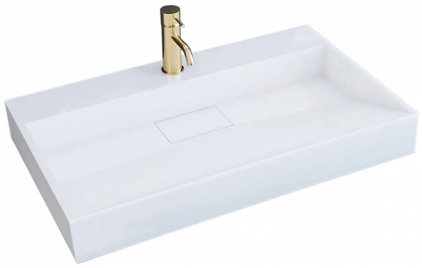 Umywalka konglomeratowa nablatowa REA GOYA 70CM WHITE biała prostokątna