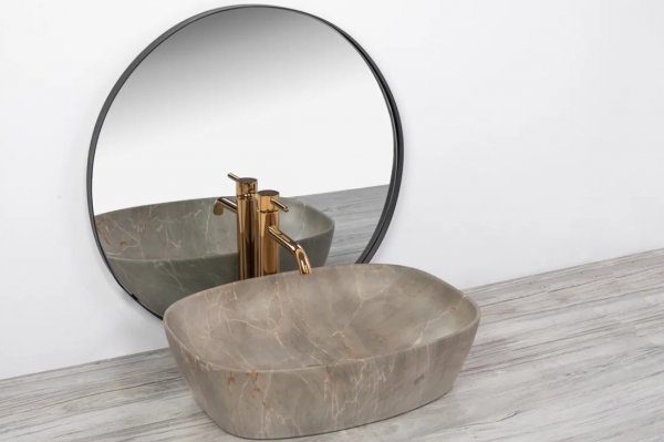 Umywalka ceramiczna nablatowa REA FREJA BEIGE imitacja kamienia beż