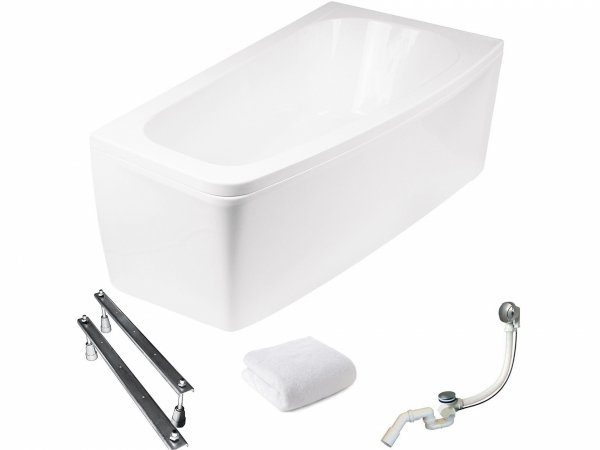 BESCO Wanna 150x80 Luna prawa z białą obudową + Syfon