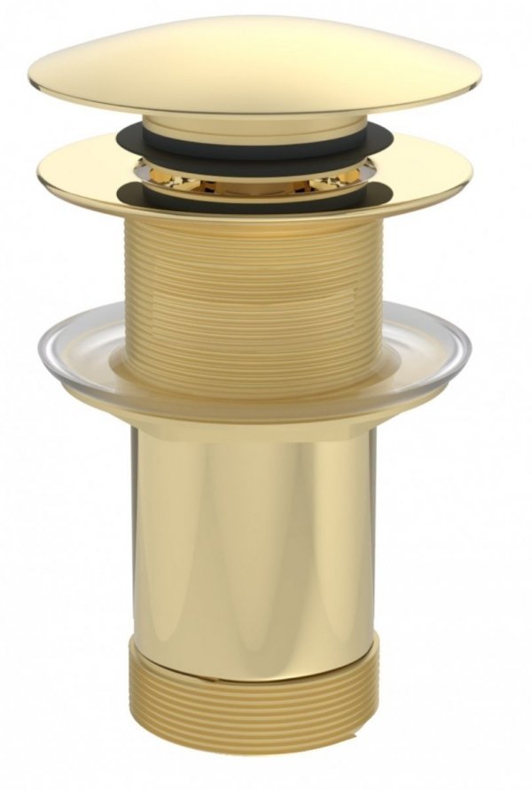 Pół-syfon umywalkowy Ø32 + korek metalowy złoty click-clack bez przelewu