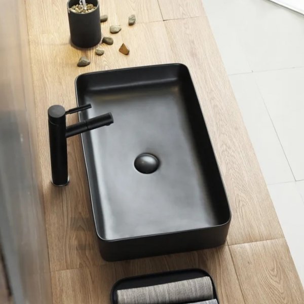 Umywalka ceramiczna nablatowa REA DENIS BLACK MAT czarny mat prostokątna