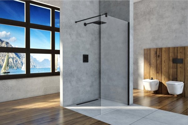 Ścianka prysznicowa narożna Easy In 90 szkło transparentne czarna