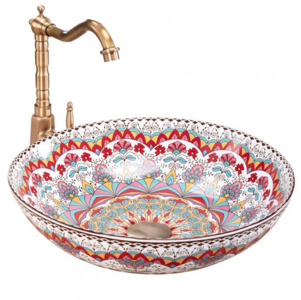 Umywalka ceramiczna nablatowa REA PERU orientalna kolorowa wzór