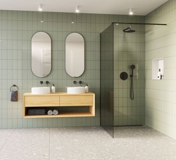 Invena ścianka walk-in 90x200 grafitowa szkło 8 mm hartowane czarny profil
