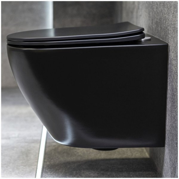 Stelaż WC + Przycisk M578+ Miska WC wisząca bez kołnierza DELOS BLACK + deska duroplast wolnoopadająca SLIM