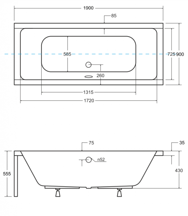 BESCO Wanna 190x90 Quadro z białą obudową + Syfon