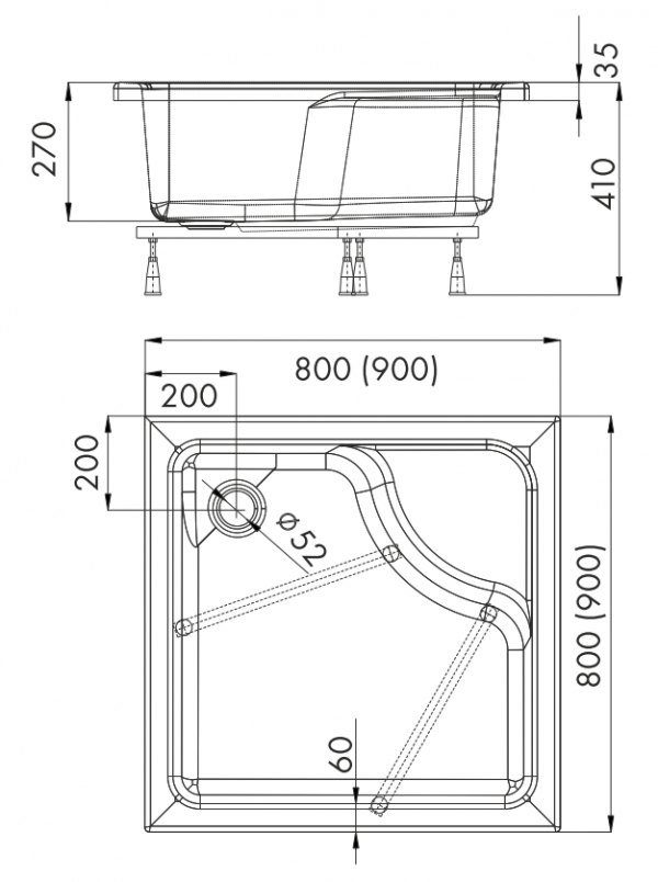Brodzik 90x90x41 Doris