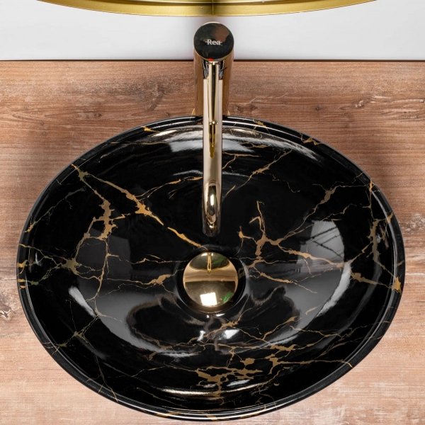 Umywalka ceramiczna nablatowa Sofia Black Marble Shiny 