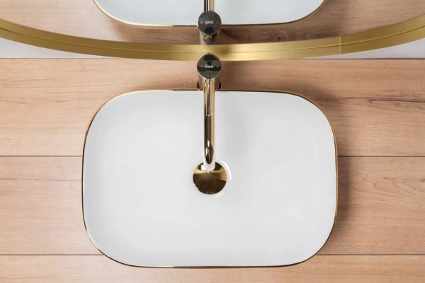 Umywalka ceramiczna nablatowa REA BELINDA biała złoto szczotkowane