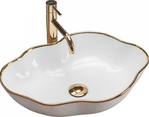 Umywalka ceramiczna nablatowa REA PEARL GOLD EDGE biała złoty rant