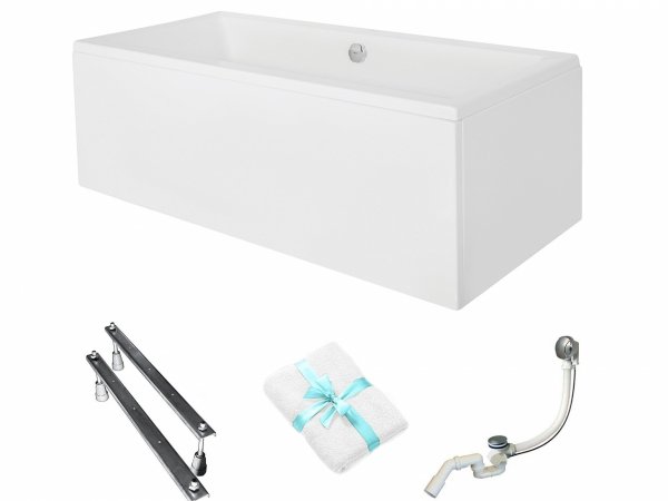 BESCO Wanna 175x80 Quadro z białą obudową + Syfon