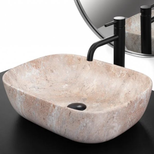 Umywalka ceramiczna nablatowa REA BELINDA SAVANA imitacja kamienia beżowa