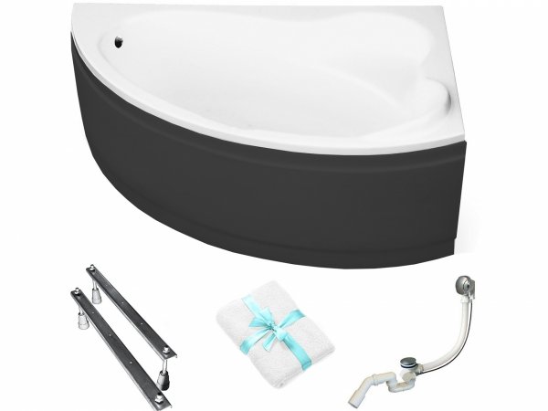 BESCO Wanna 160x100 Ada prawa z czarną obudową + Syfon 